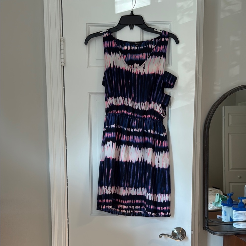 Soprano Pink and Blue Ribbed Asymmetrical Sheath Dress